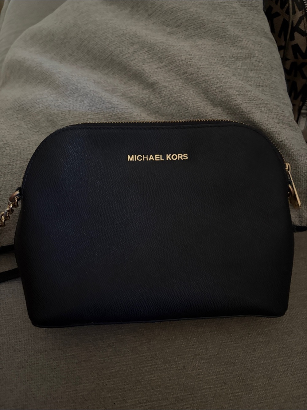 Michael Kors Navy Blue Saffiano Crossbody Bag with Gold Hardware